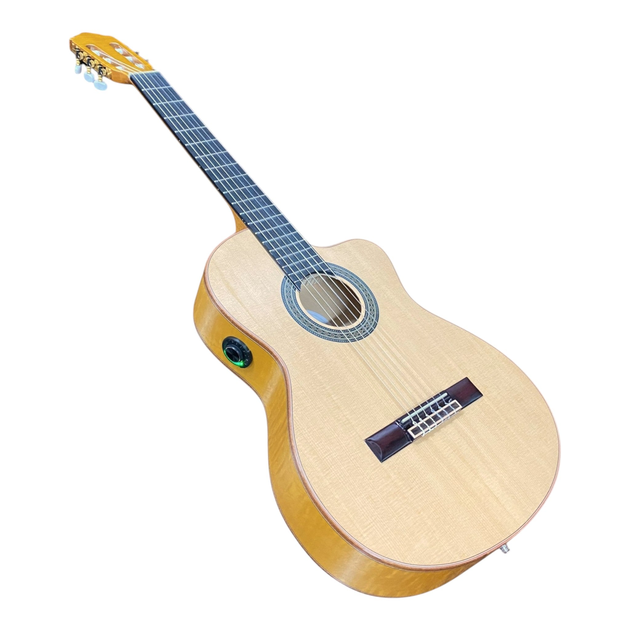 Haze Solid Spruce Top Flamed Maple Bowled Back Cutaway Classical Guitar w/ Double OS1 Vibration Pickups - SCG953BCEQN