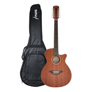 Haze SDG82712CEQSM 12-String Mahogany/Sapele Body Acoustic-Electric Guitar with Height Adjustable Saddle - Natural