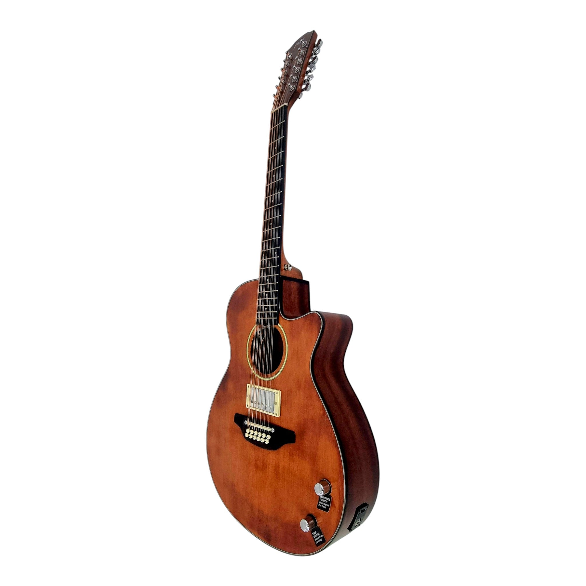 Haze SDG82812CHEQN Hybrid Acoustic – Electric 12 string Guitars Humbucker Saddle Height Adjustable - Brown