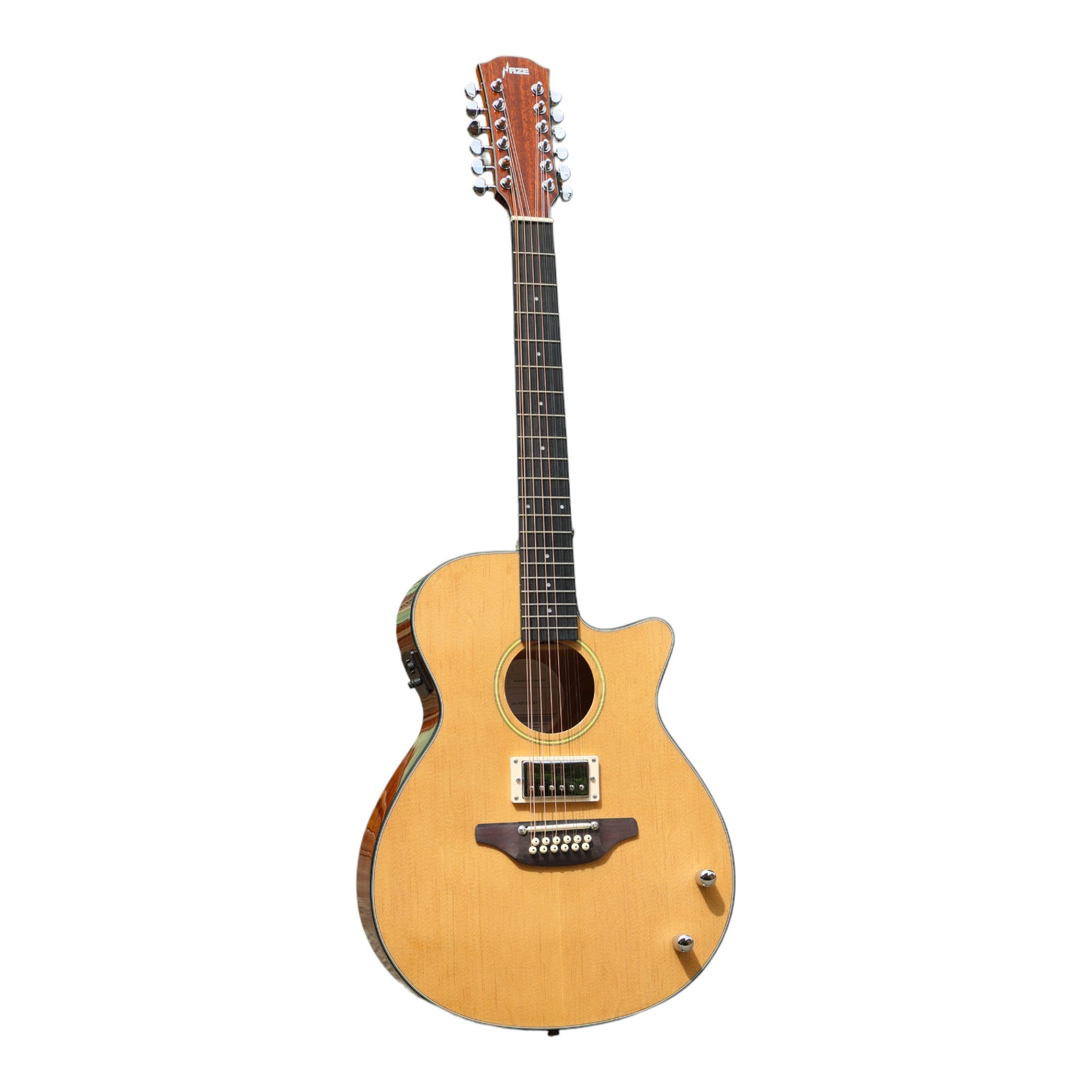 Haze SDG82812CHEQSN Hybrid Acoustic – Electric 12 string Guitars Humbucker Saddle Height Adjustable - Natural