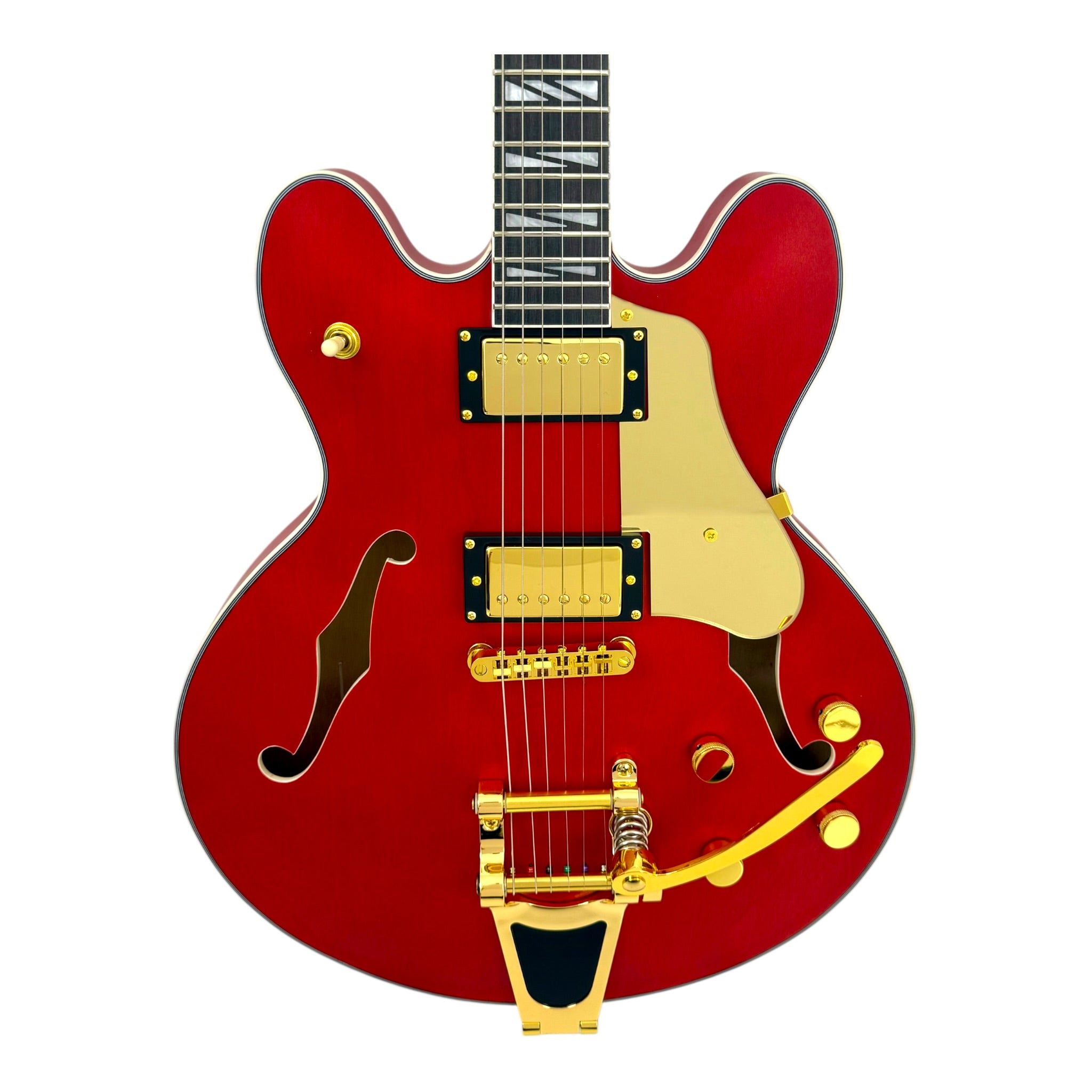 Haze SEG1975WRDS Maple Semi-Hollow Arched Top HES Electric Guitar in Wine Red w/ Vibrato Bar