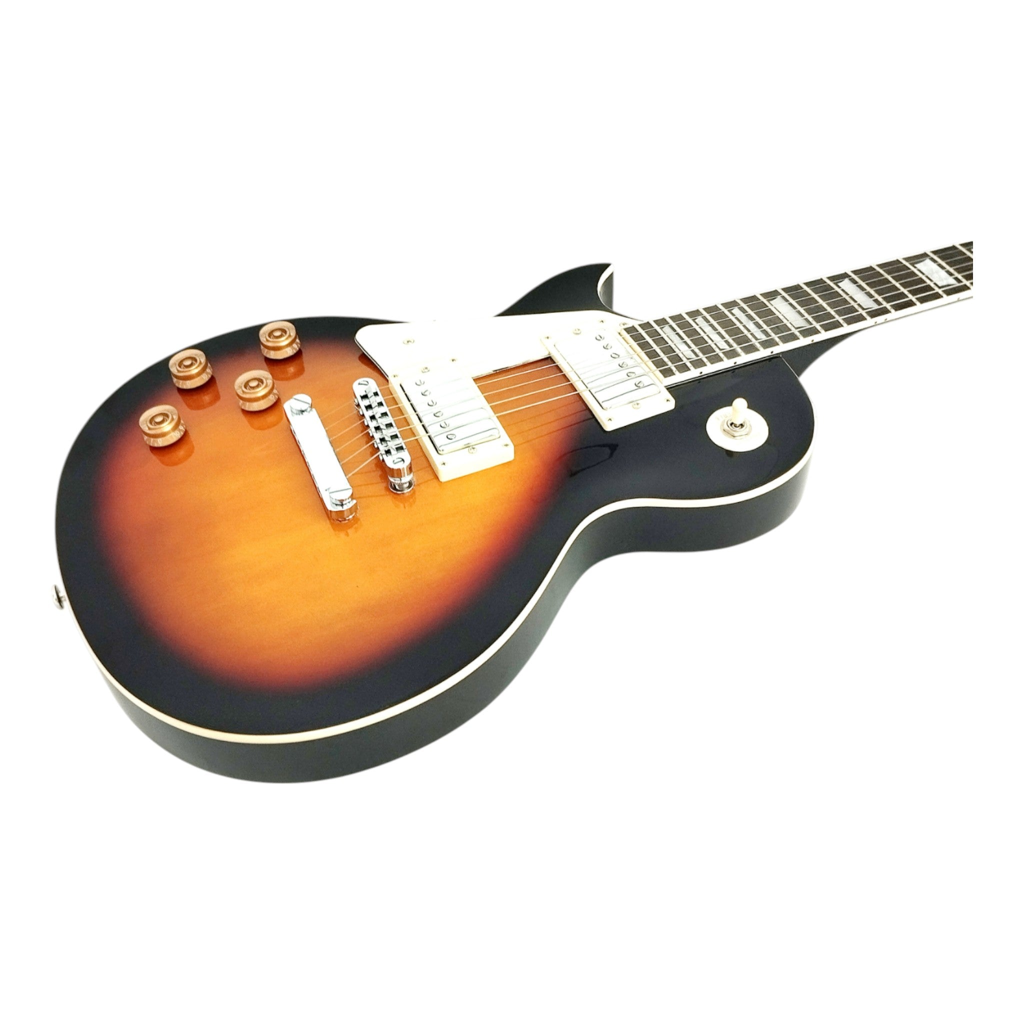 Haze SEG277 Vintageburst Left-Handed Electric Guitar with Humbuckers and Flame Maple Top + 10W Amp. (Optional)