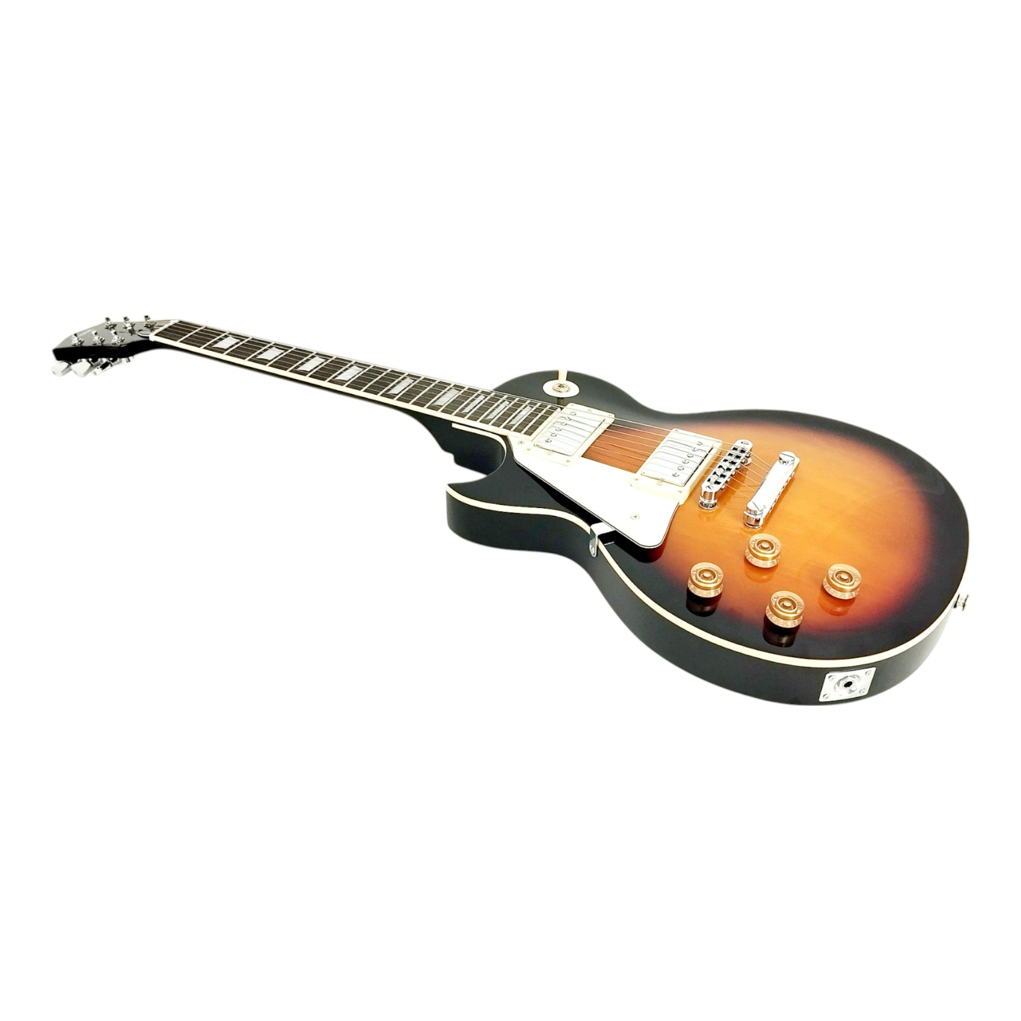 Haze SEG277 Vintageburst Left-Handed Electric Guitar with Humbuckers and Flame Maple Top + 10W Amp. (Optional)