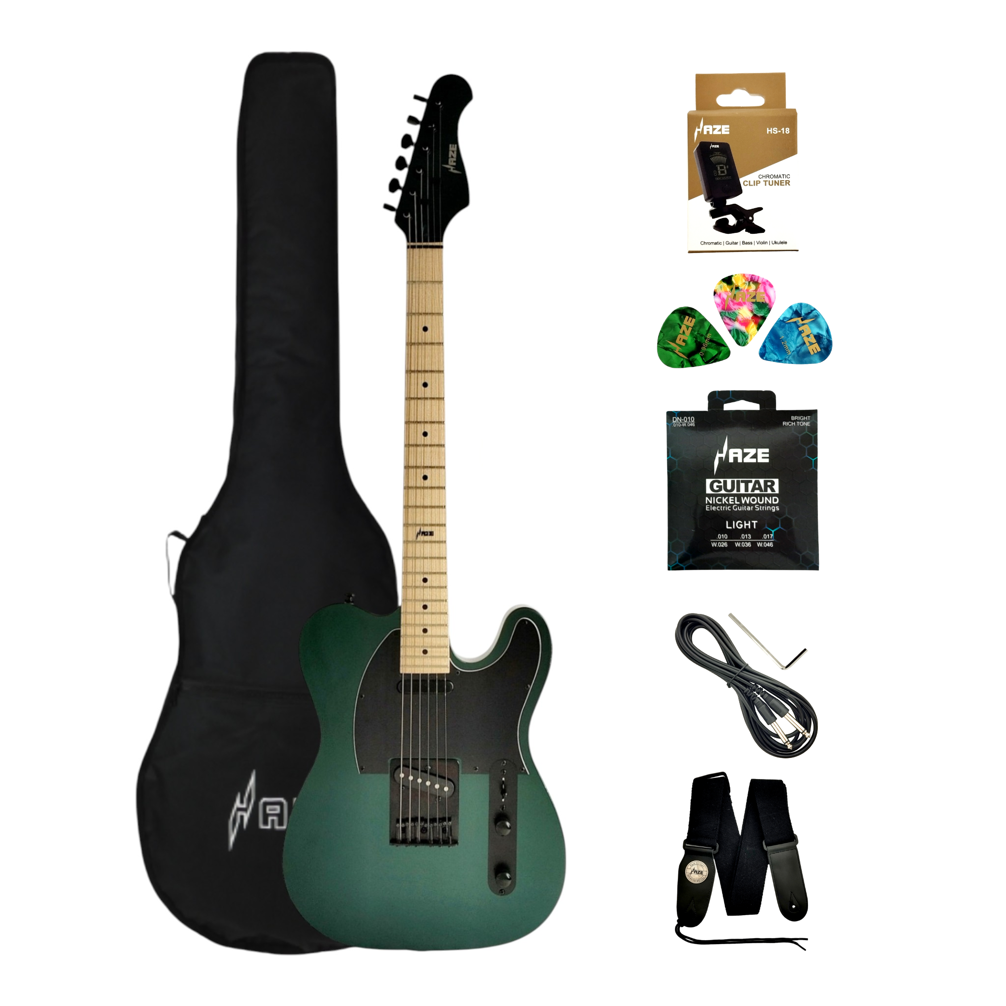 Haze SEG287 Chameleon Green/Purple Electric Guitar with Single Coils + 10W Amp. (Optional)
