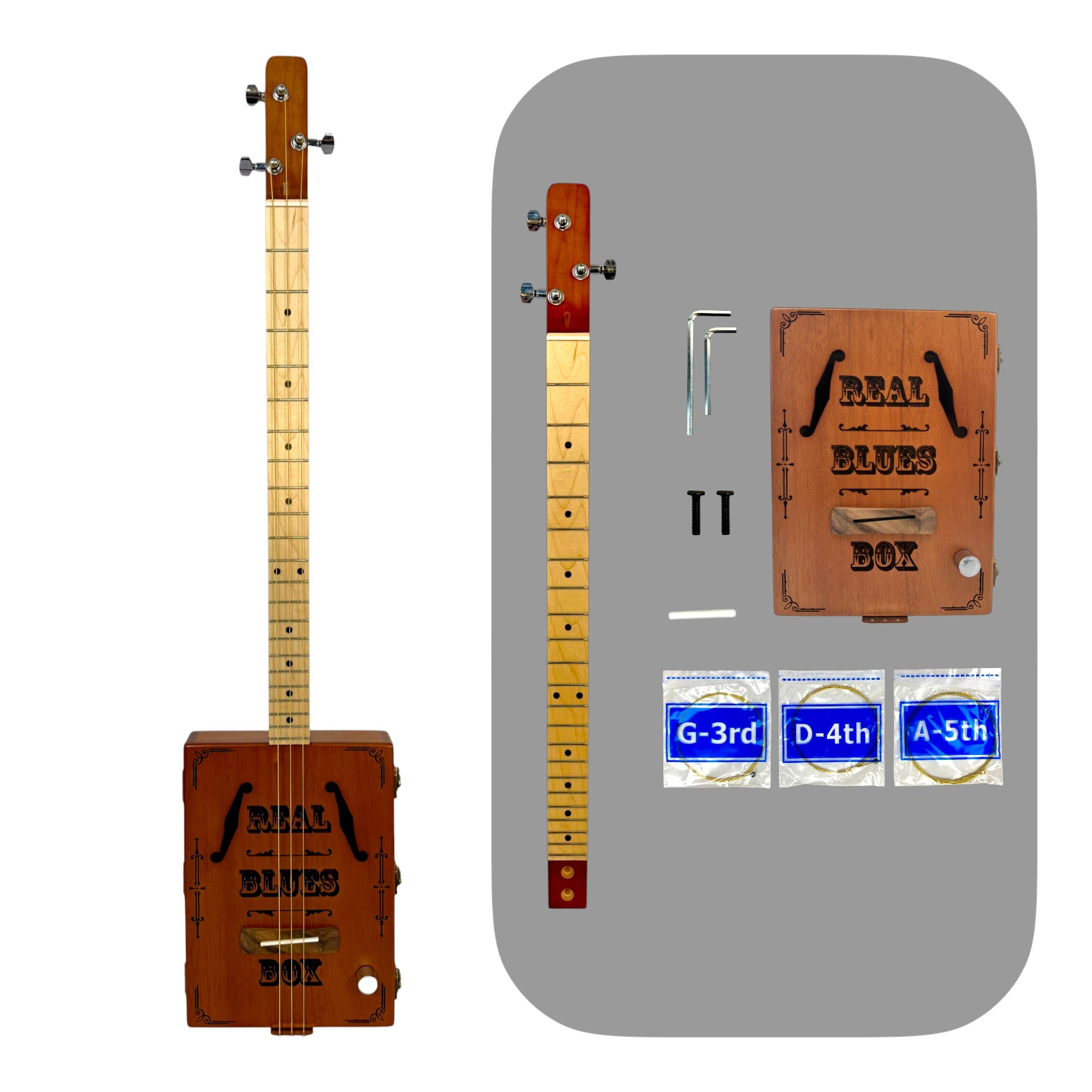 Haze X1 "Blues" Mahogany Body 3-String Cigar Box Guitar Complete DIY Kit - Passive Piezo Pickup (Optional Slide Available)