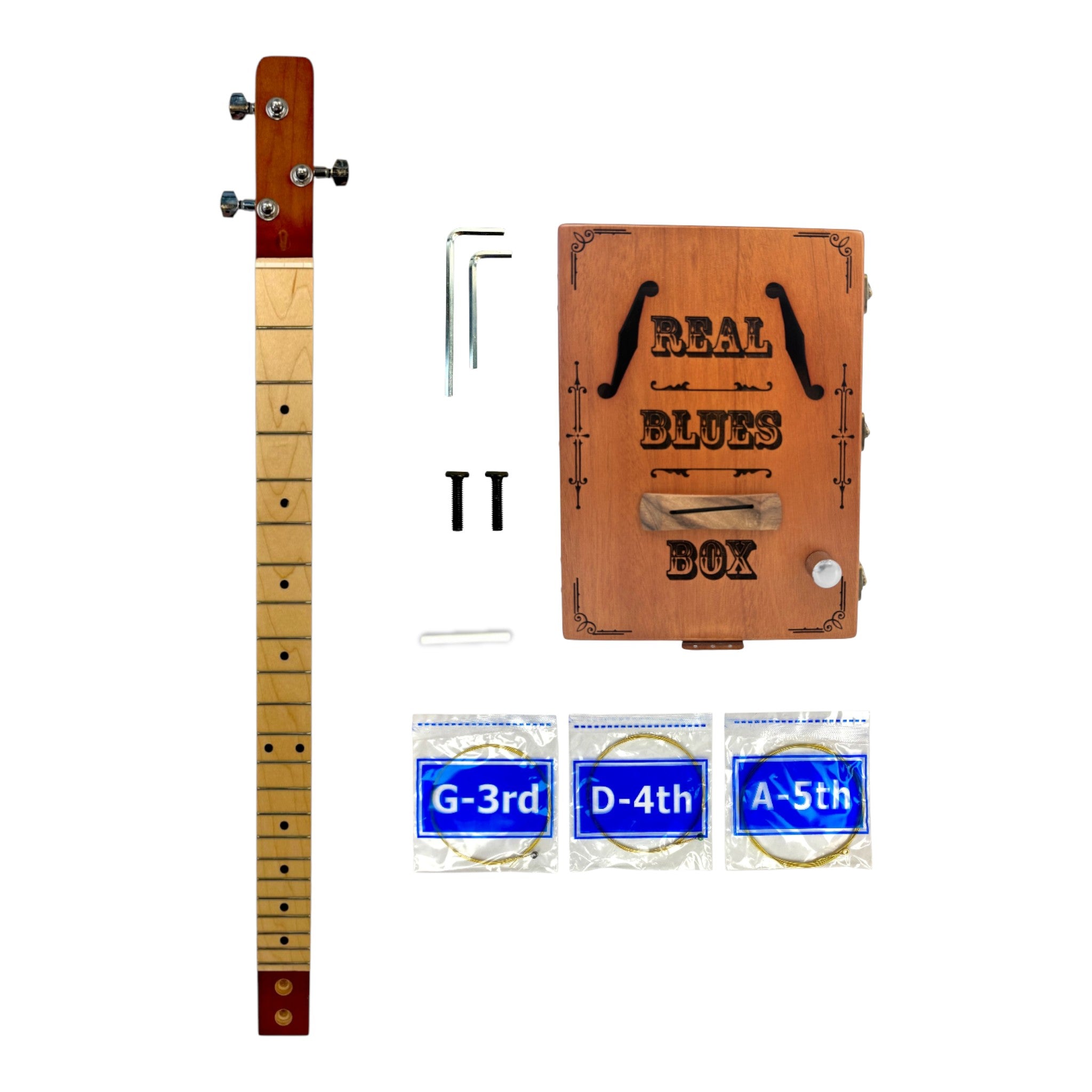 Haze X1 "Blues" Mahogany Body 3-String Cigar Box Guitar Complete DIY Kit - Passive Piezo Pickup (Optional Slide Available)
