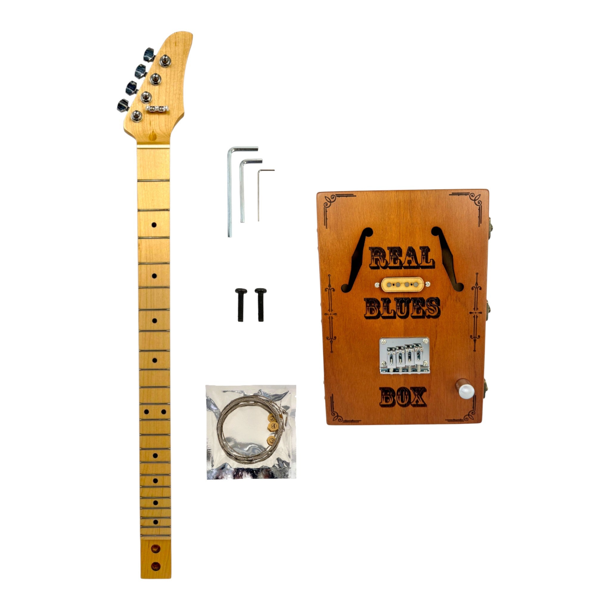 Haze X4 "Blues" Mahogany Body 4-String Electric Cigar Box Guitar Complete DIY Kit - Passive Single Coil Pickup