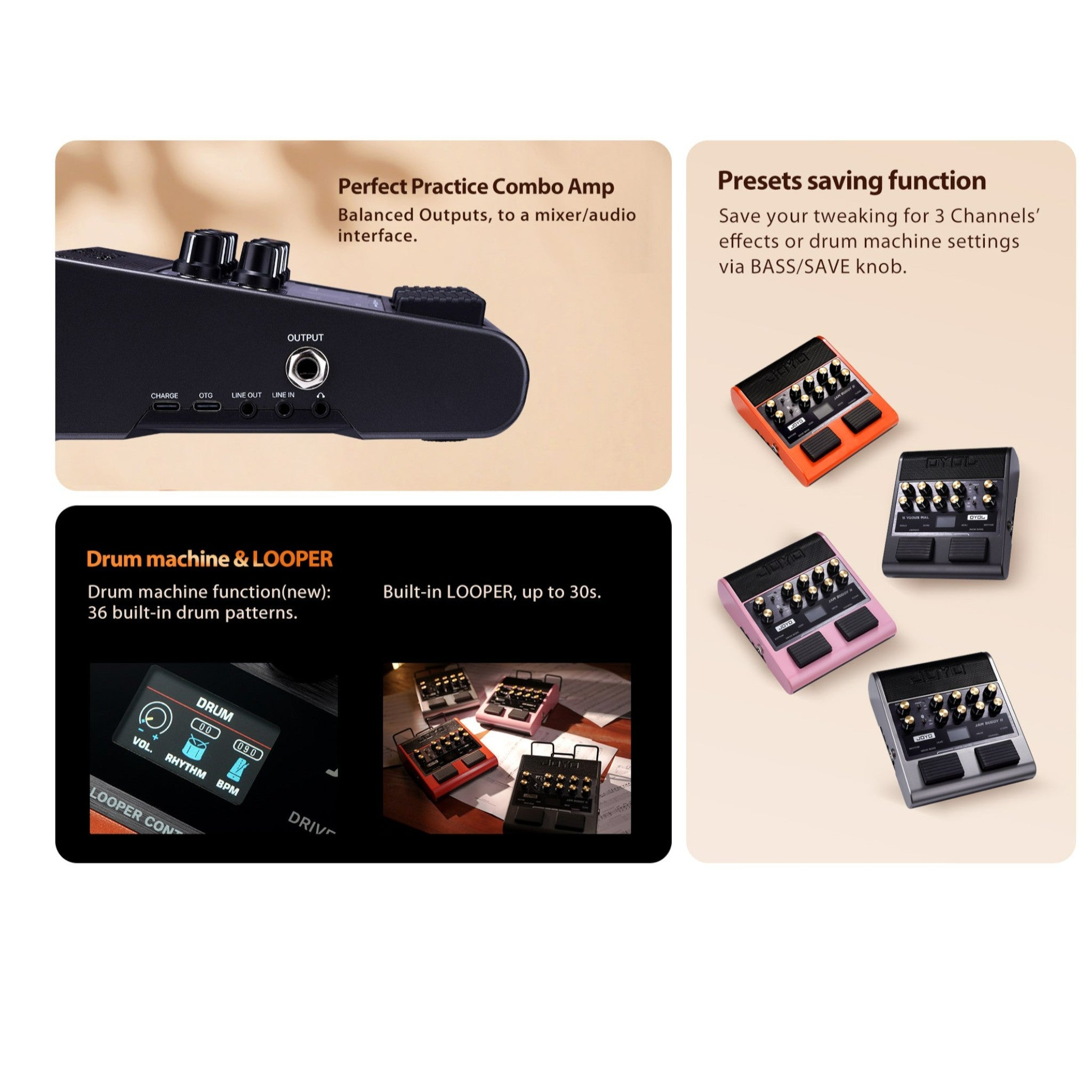 Joyo Jam Buddy II Portable Multi-Effect Modelling Guitar Amplifier with Bluetooth & Looper