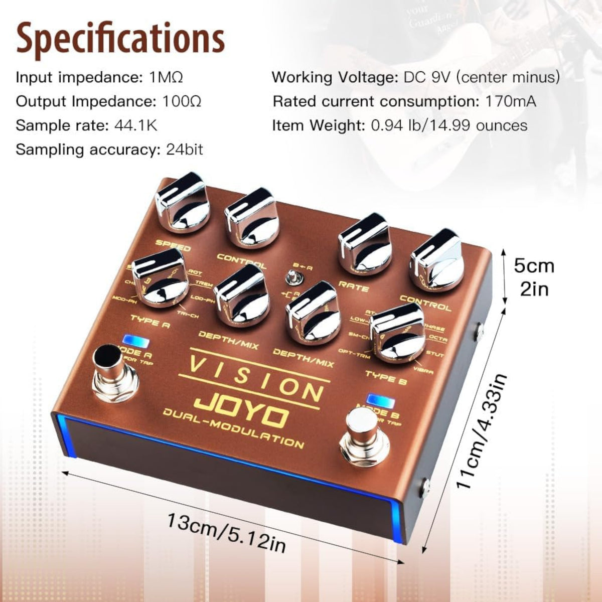 (PREORDER : EST LATE SEPT 2026) Joyo R09 "Vision" Dual Channel Modulation Effects Pedal w/ Tap Tempo