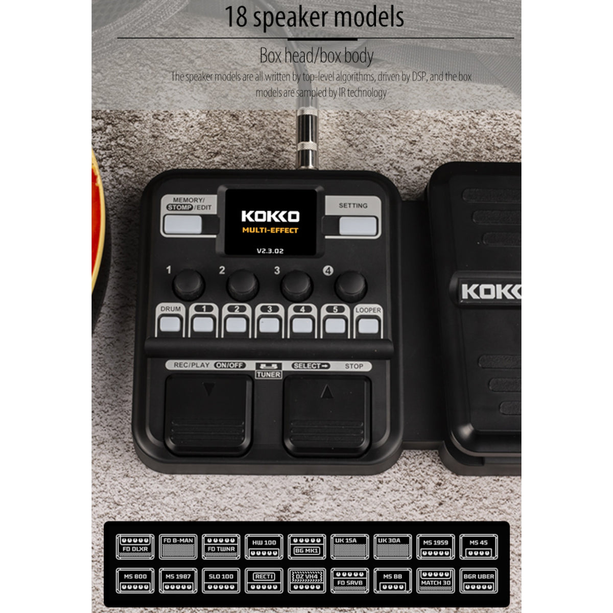 (PREORDER: MID OCT 2026) Kokko KMF1 Guitar Multi-Effects Pedal with Amp & Cabinet Modeling & Built-in Drum Machine