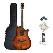 Kriens KA430CSB Flame Maple Top Built-In Fishman Pickup/Tuner OM Cutaway Acoustic Guitar - Natural
