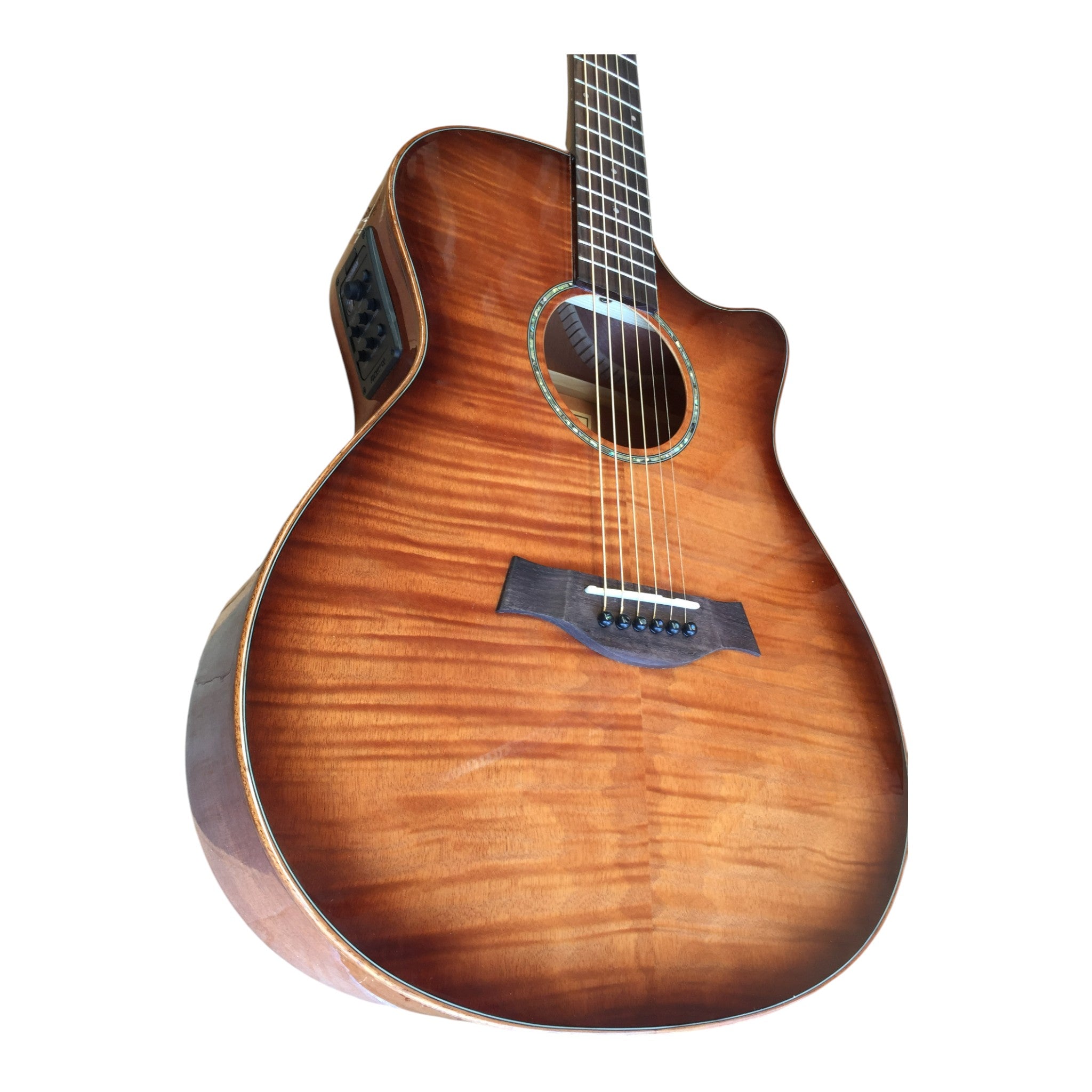 Kriens KA430CSB Flame Maple Top Built-In Fishman Pickup/Tuner OM Cutaway Acoustic Guitar - Natural