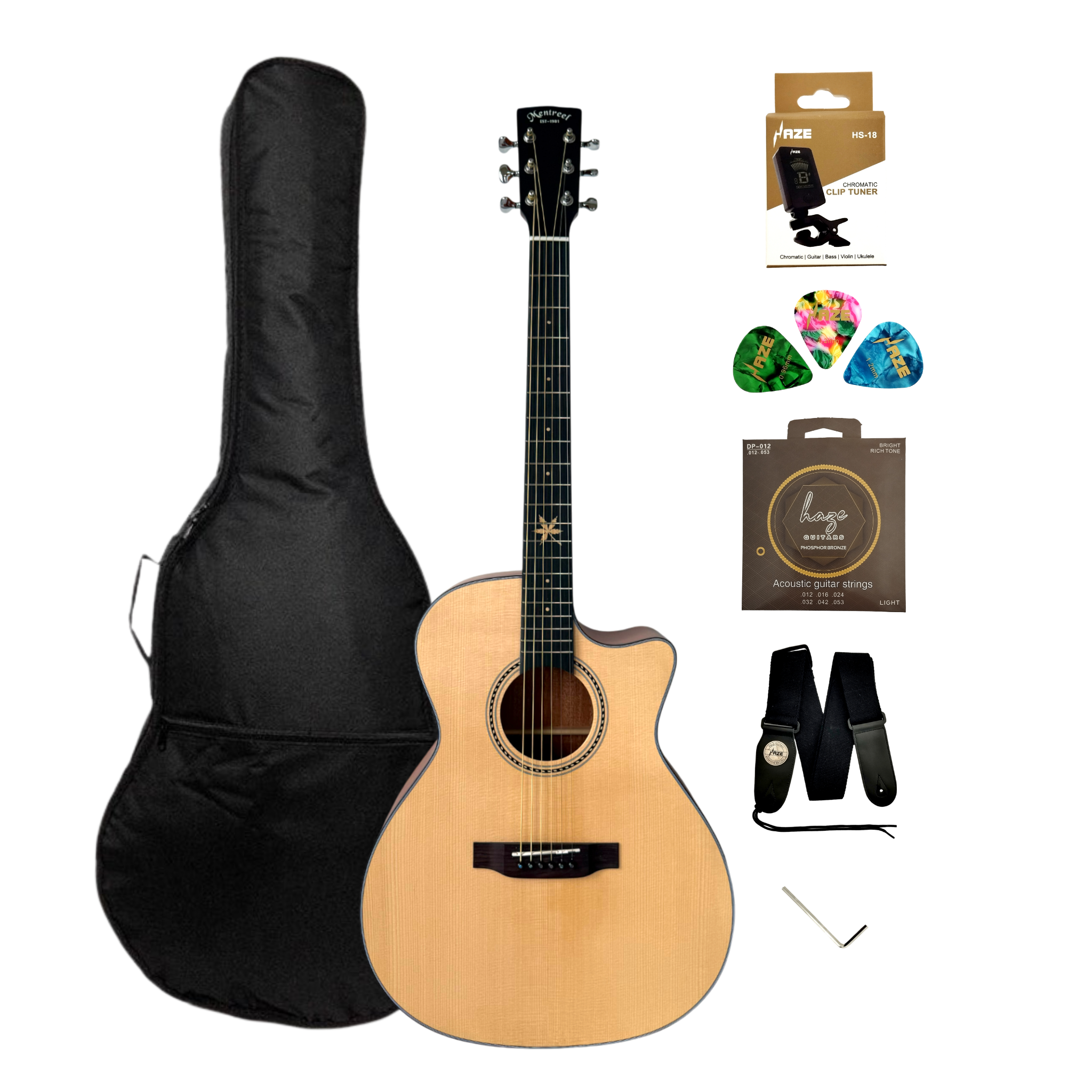 Mentreel HB8GAC 41" Sitka Spruce Top OM Cutaway Acoustic Guitar - Leaf Inlay - Natural Matte