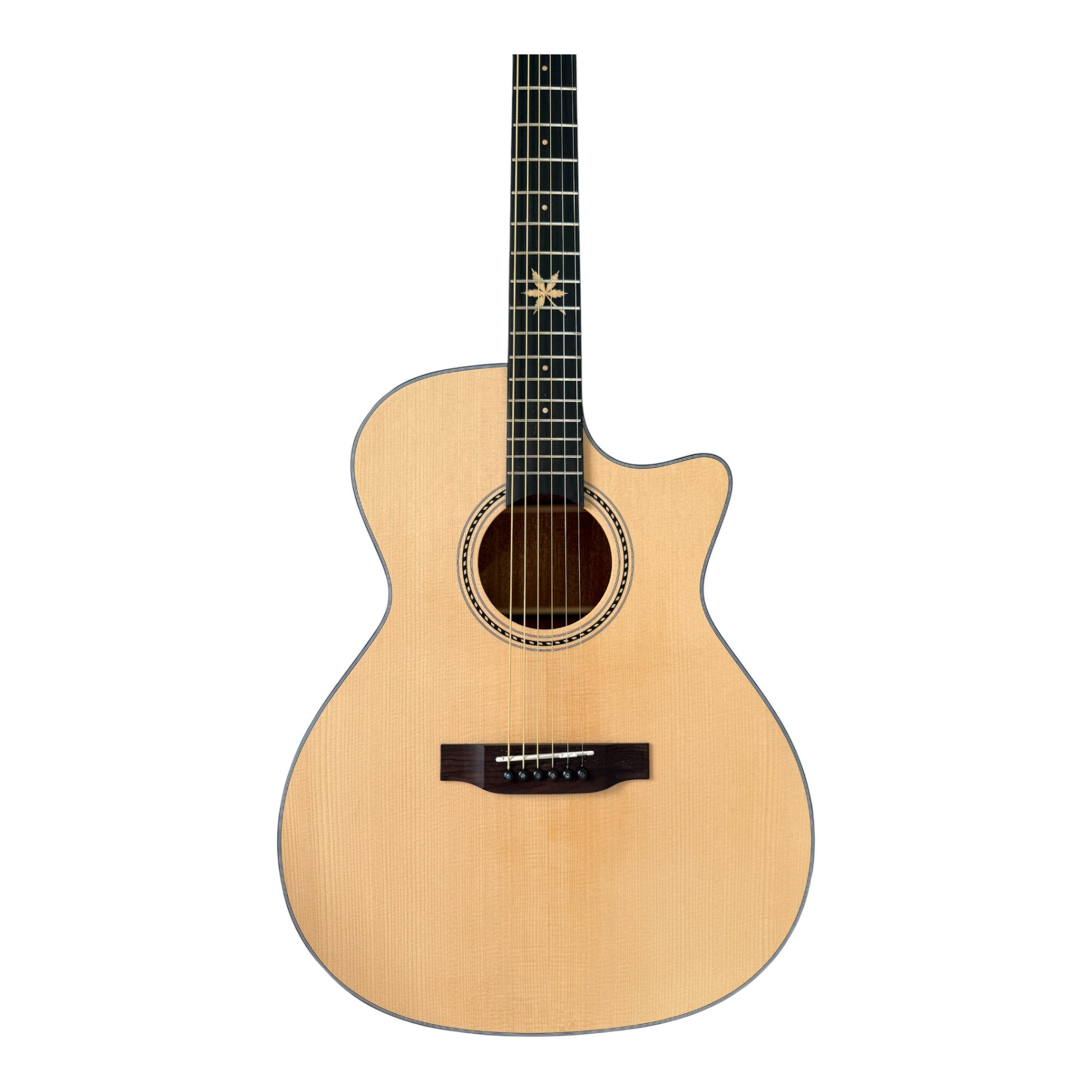 Mentreel HB8GAC 41" Sitka Spruce Top OM Cutaway Acoustic Guitar - Leaf Inlay - Natural Matte