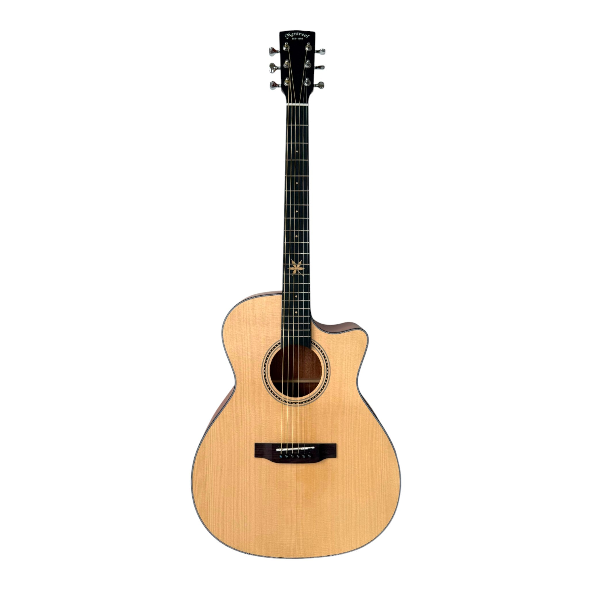 Mentreel HB8GAC 41" Sitka Spruce Top OM Cutaway Acoustic Guitar - Leaf Inlay - Natural Matte