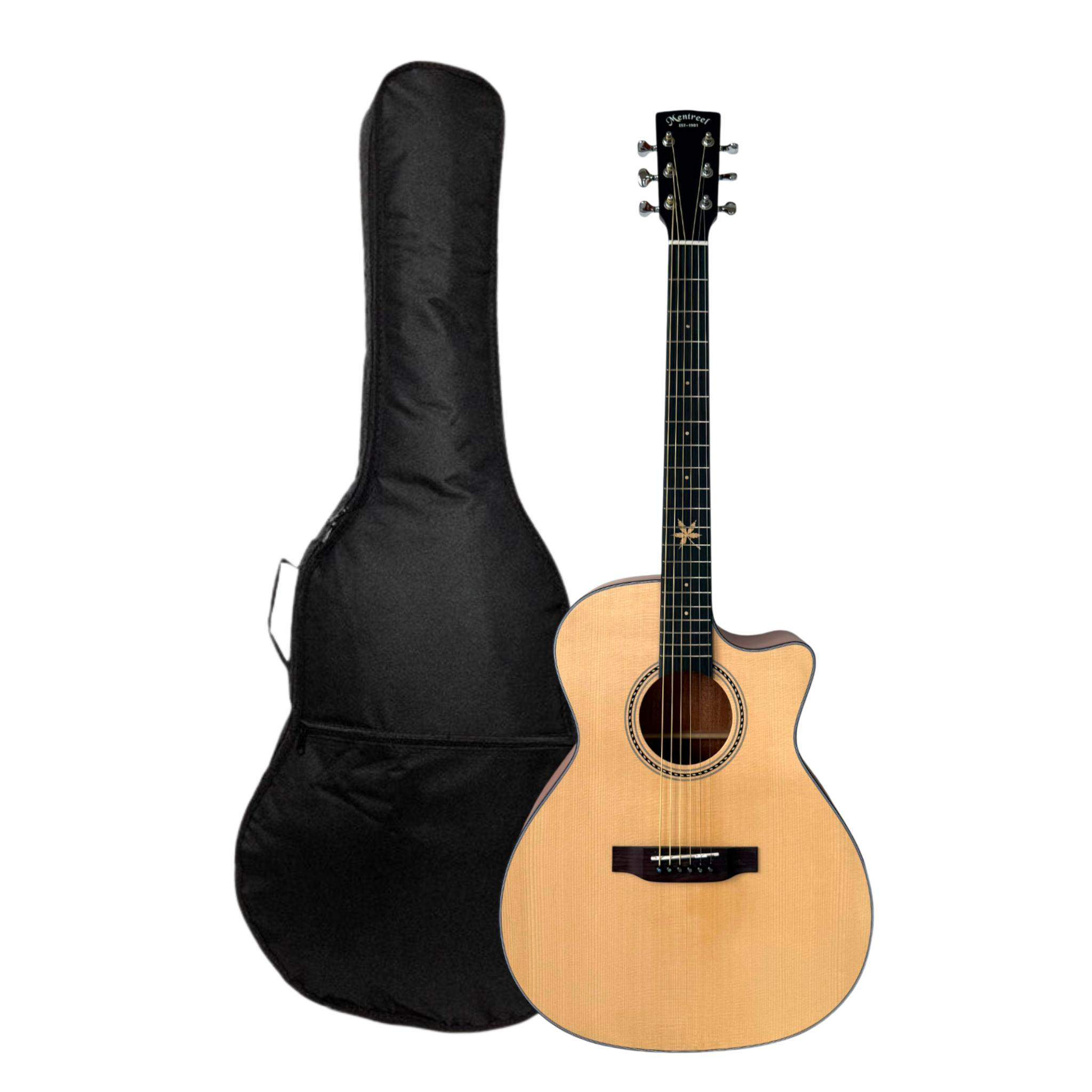 Mentreel HB8GAC 41" Sitka Spruce Top OM Cutaway Acoustic Guitar - Leaf Inlay - Natural Matte