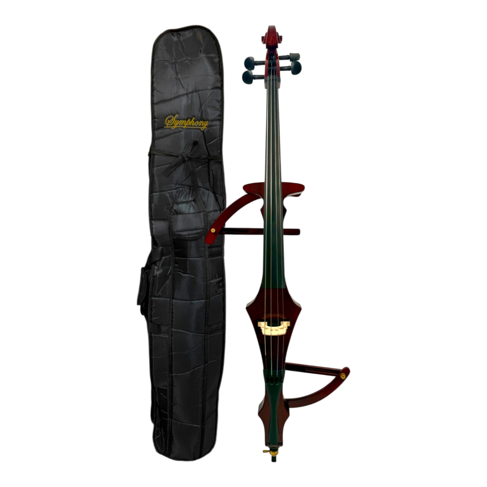 Symphony EC02R Foldable Hand-Carved Solid Catalpa Electric Cello Outfit in Woodgrain Red