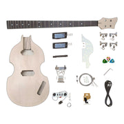 VL10DIY Hollow Basswood Body Maple Set-Neck Viola-Style Mini H-H Electric Bass Guitar DIY Kit - Complete No-Soldering w/ White Pearloid & Ebony Trims