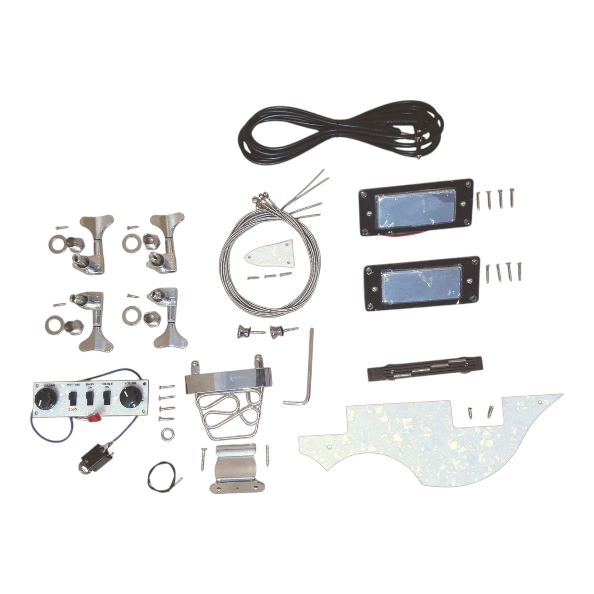 VL10DIY Hollow Basswood Body Maple Set-Neck Viola-Style Mini H-H Electric Bass Guitar DIY Kit - Complete No-Soldering w/ White Pearloid & Ebony Trims