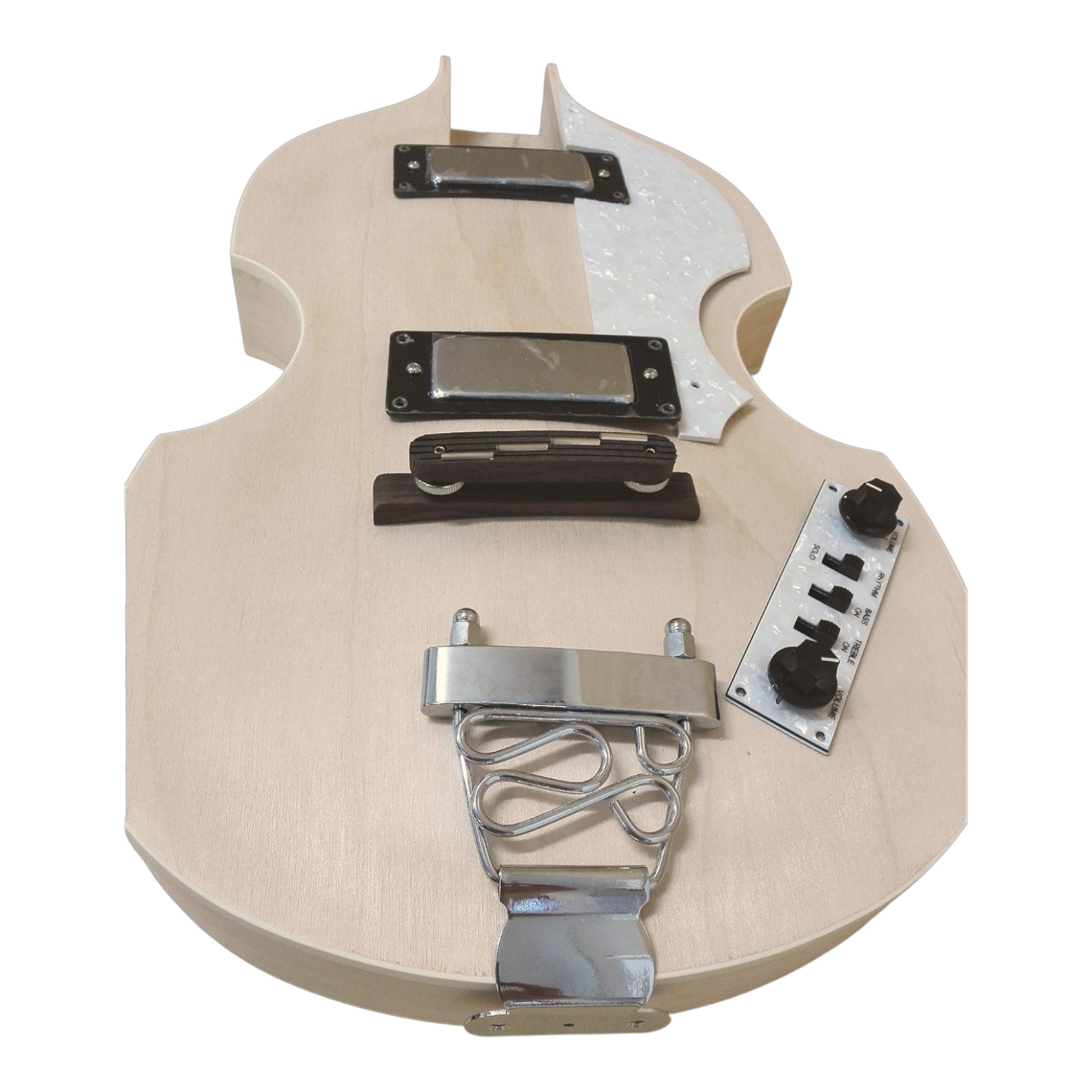 VL10DIY Hollow Basswood Body Maple Set-Neck Viola-Style Mini H-H Electric Bass Guitar DIY Kit - Complete No-Soldering w/ White Pearloid & Ebony Trims