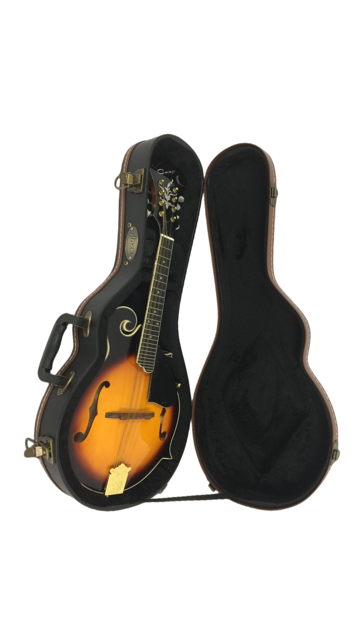 Haze 601MDF F-Style Mandolin Hard Case - Lockable, Black with Brown Binding, HK19601MDF