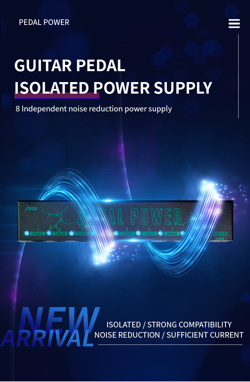 HAZE PP008 Guitar Pedal Power Supply 8 isolated 9V DC outputs with type-C