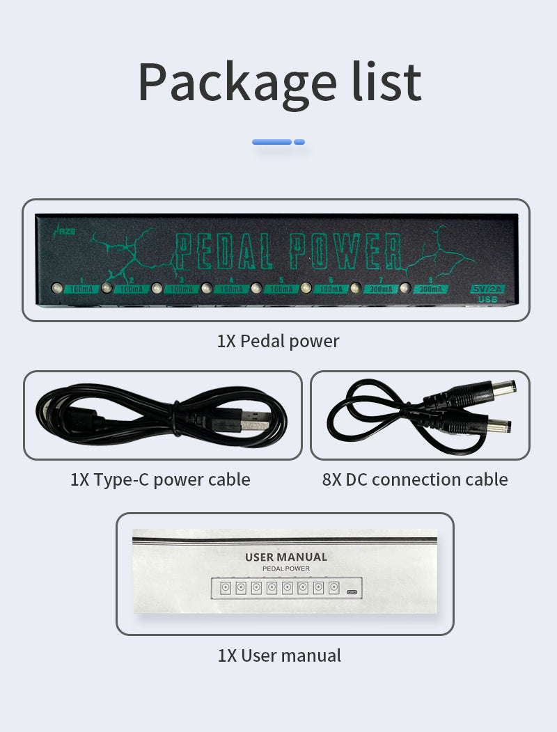HAZE PP008 Guitar Pedal Power Supply 8 isolated 9V DC outputs with type-C