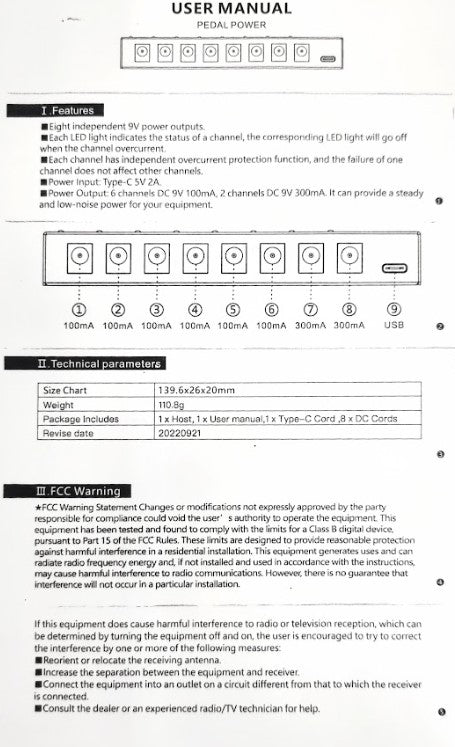 HAZE PP008 Guitar Pedal Power Supply 8 isolated 9V DC outputs with type-C