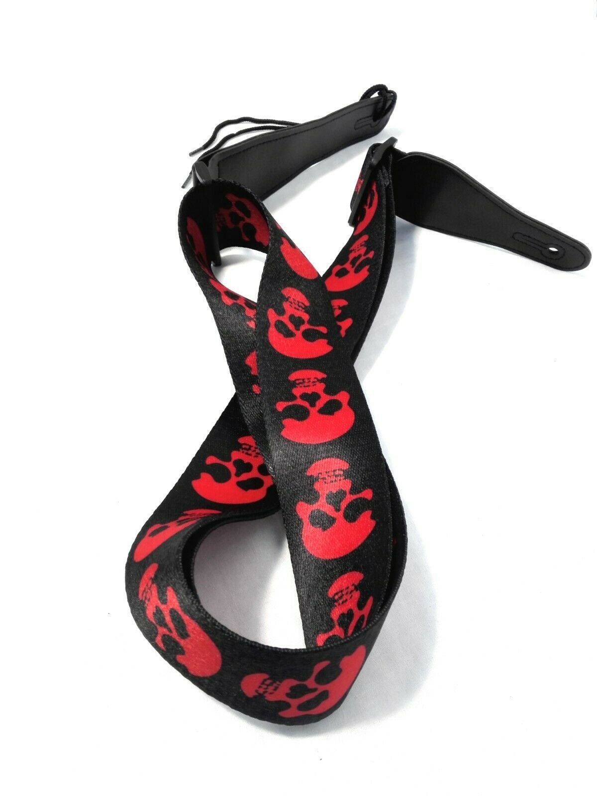 Long PU Leather End Guitar Strap, Length Adjustable 103~170cm, "Red Skull", GSRED
