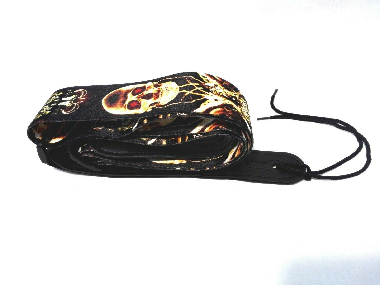 Long PU Leather End Guitar Strap, Length Adjustable 103~170cm, "Golden Skull", GSGOLD