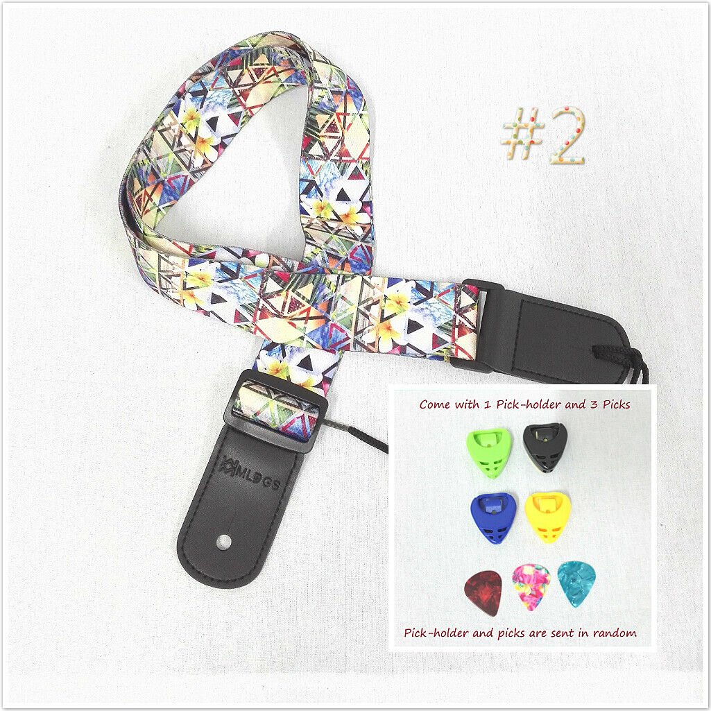 Ukulele Shoulder Strap, Multi-Pattern, Length Adjustable+3 Picks & 1 Pick-Holder, UKSTRP02