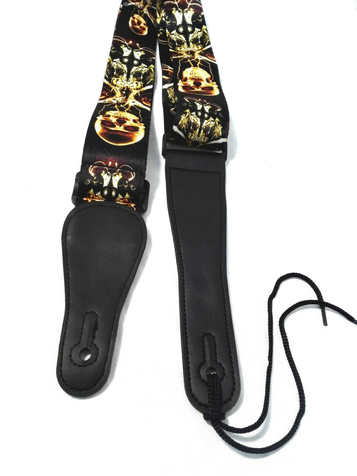 Long PU Leather End Guitar Strap, Length Adjustable 103~170cm, "Golden Skull", GSGOLD