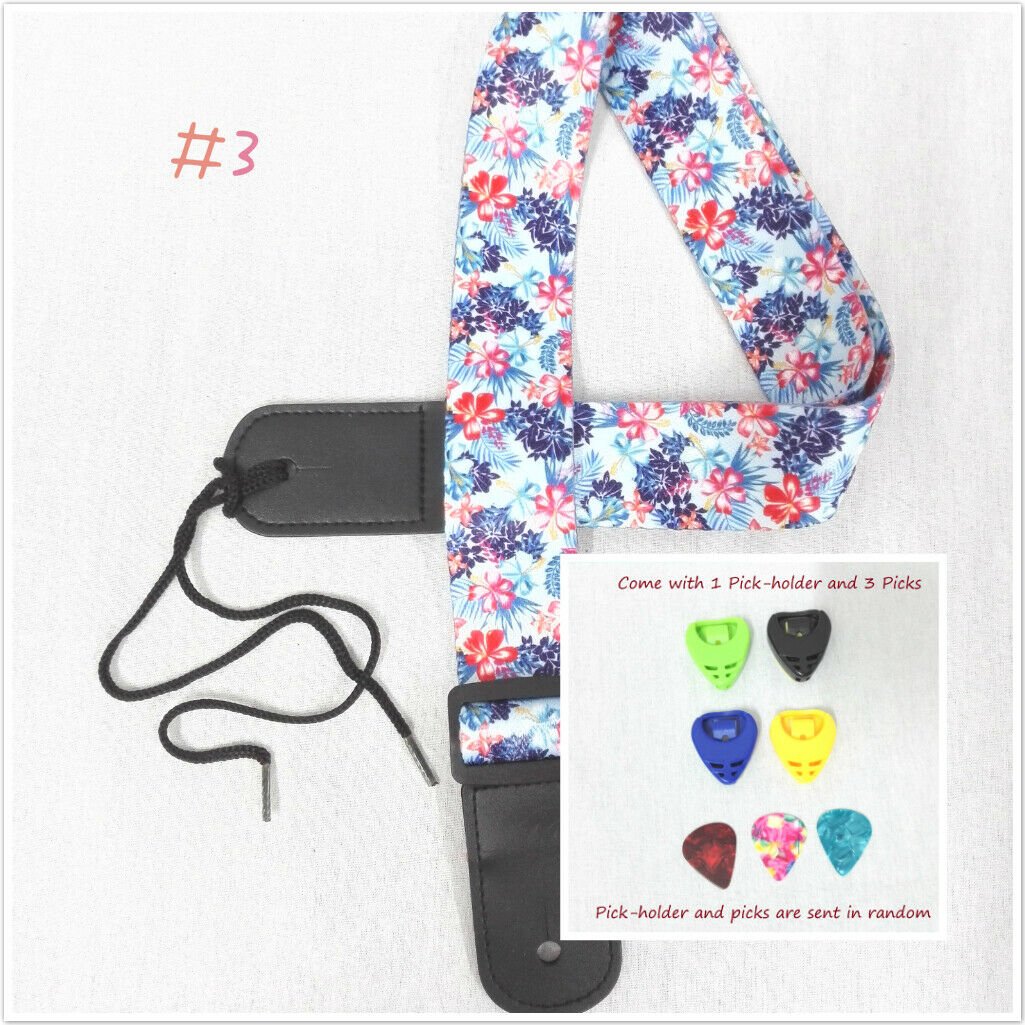 Ukulele Shoulder Strap, Multi-Pattern, Length Adjustable+3 Picks & 1 Pick-Holder, UKSTRP02