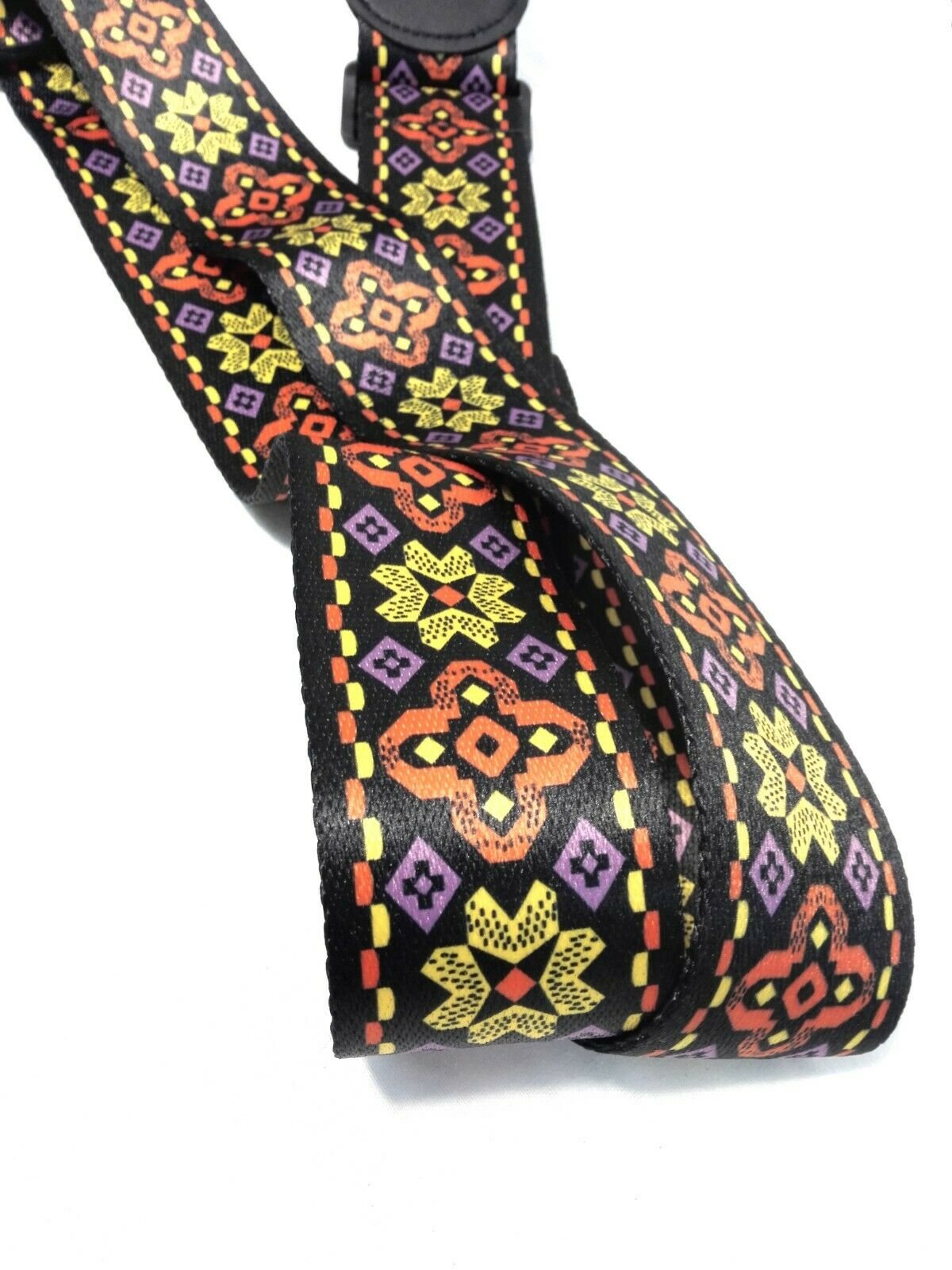 Long PU Leather End Guitar Strap,Length Adjustable 103~170cm. "Flowers", GSFLOWR