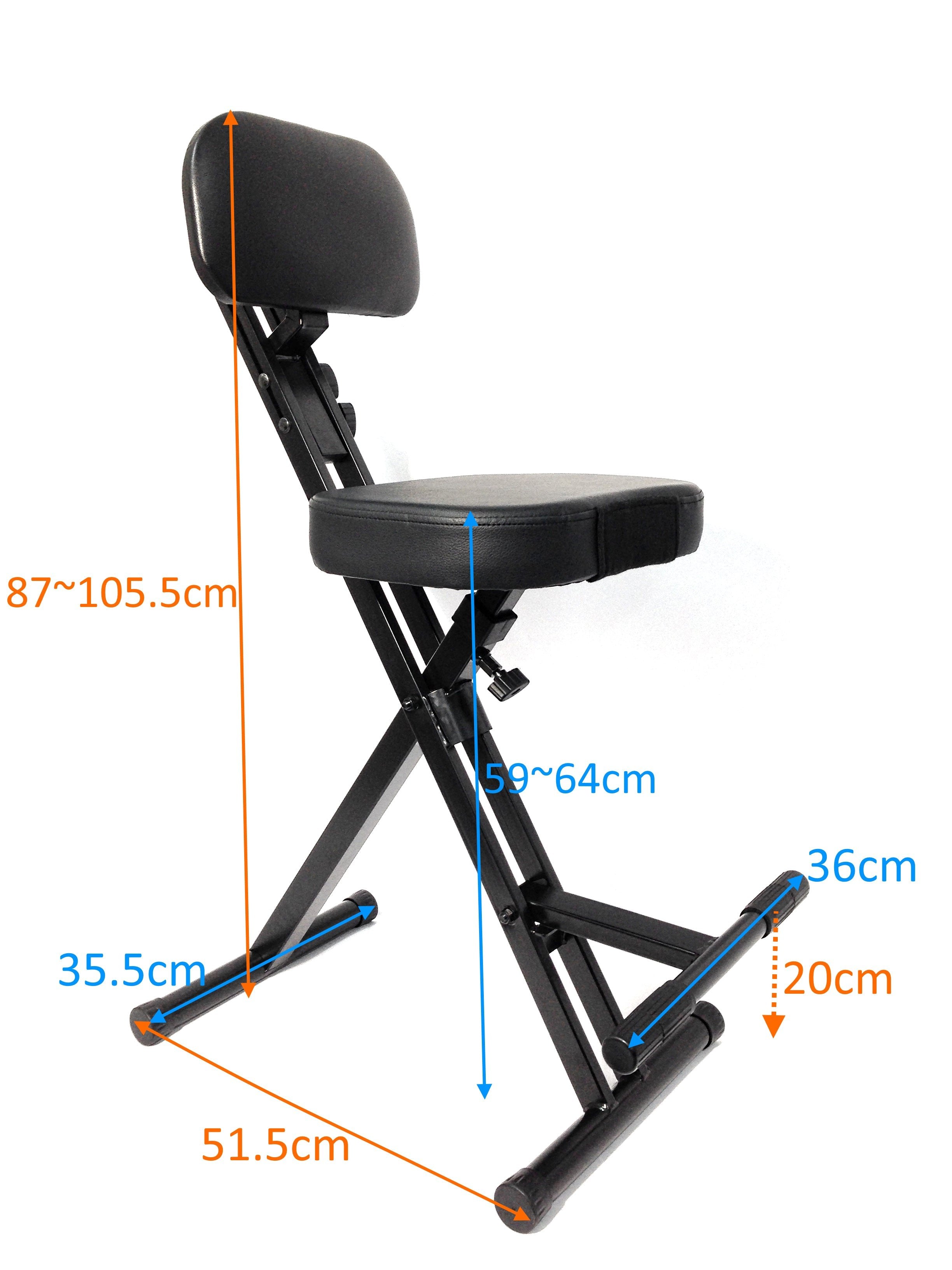 Haze KB015 Foldable Guitarist Stool w/Footrest and Backrest