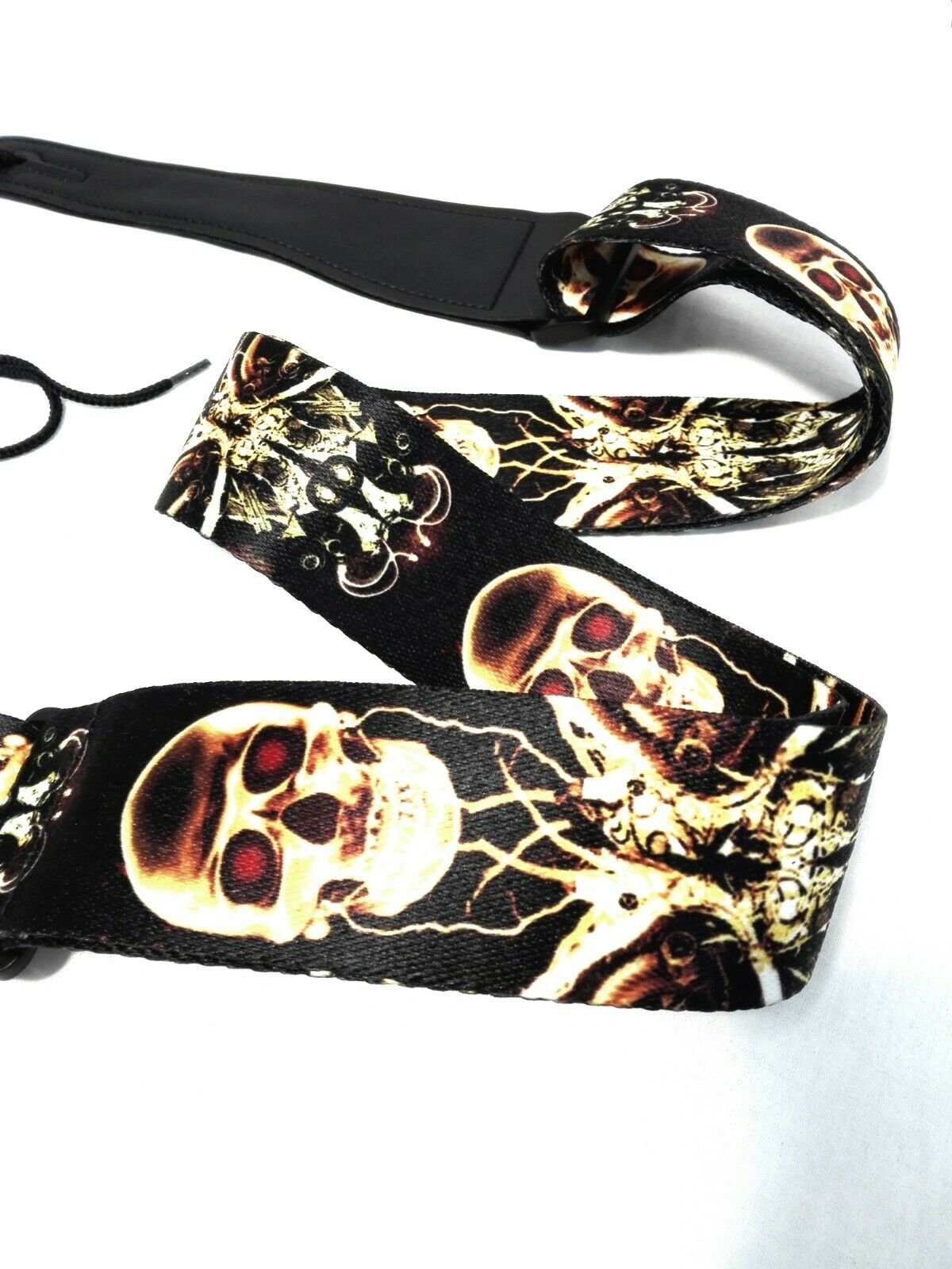 Long PU Leather End Guitar Strap, Length Adjustable 103~170cm, "Golden Skull", GSGOLD
