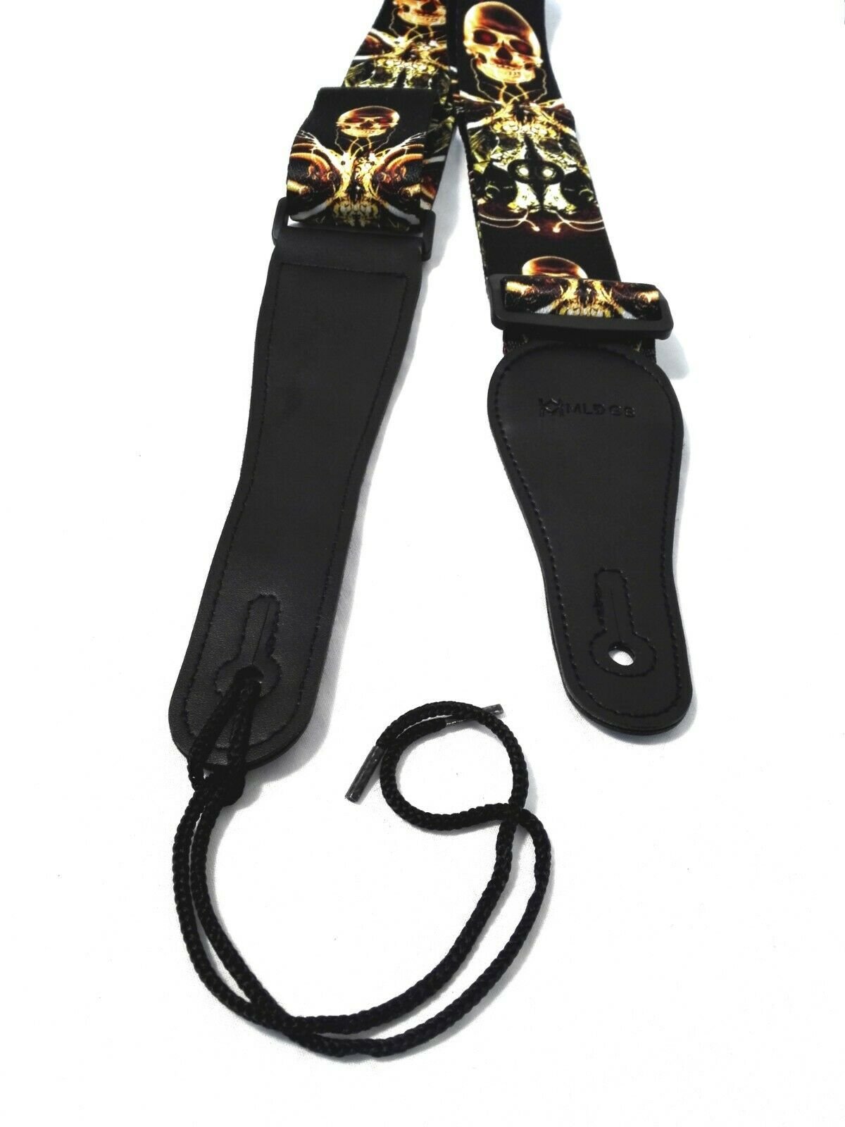 Long PU Leather End Guitar Strap, Length Adjustable 103~170cm, "Golden Skull", GSGOLD