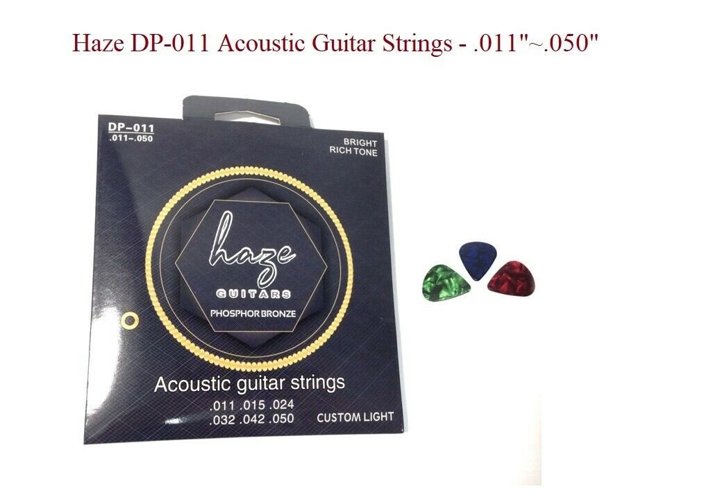 Haze DP011 Acoustic Guitar Strings - Custom Light + 3 Picks