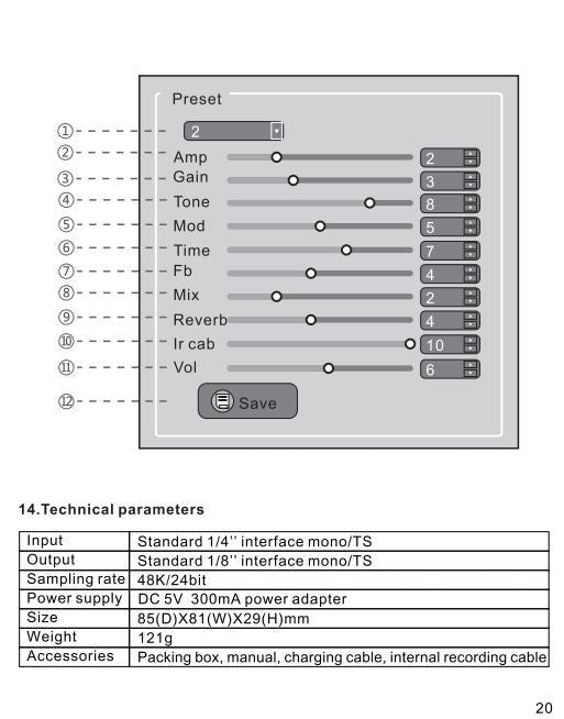 Cuvave H8 Portable Electric Guitar Headphone Amplifier Built-in Delay Tuner Phaser Reverb Effect IR Cabinet Guitar Plug